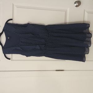 Blue and white polka dot dress